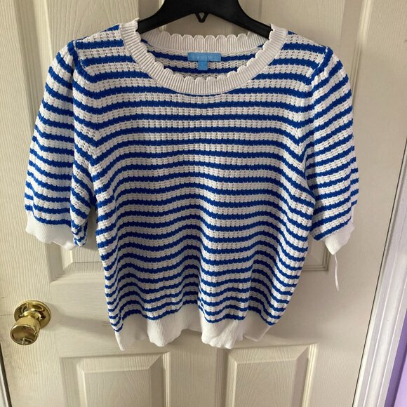 Women Short Sleeve Sweater Size Large Striped Draper James - Picture 2 of 6